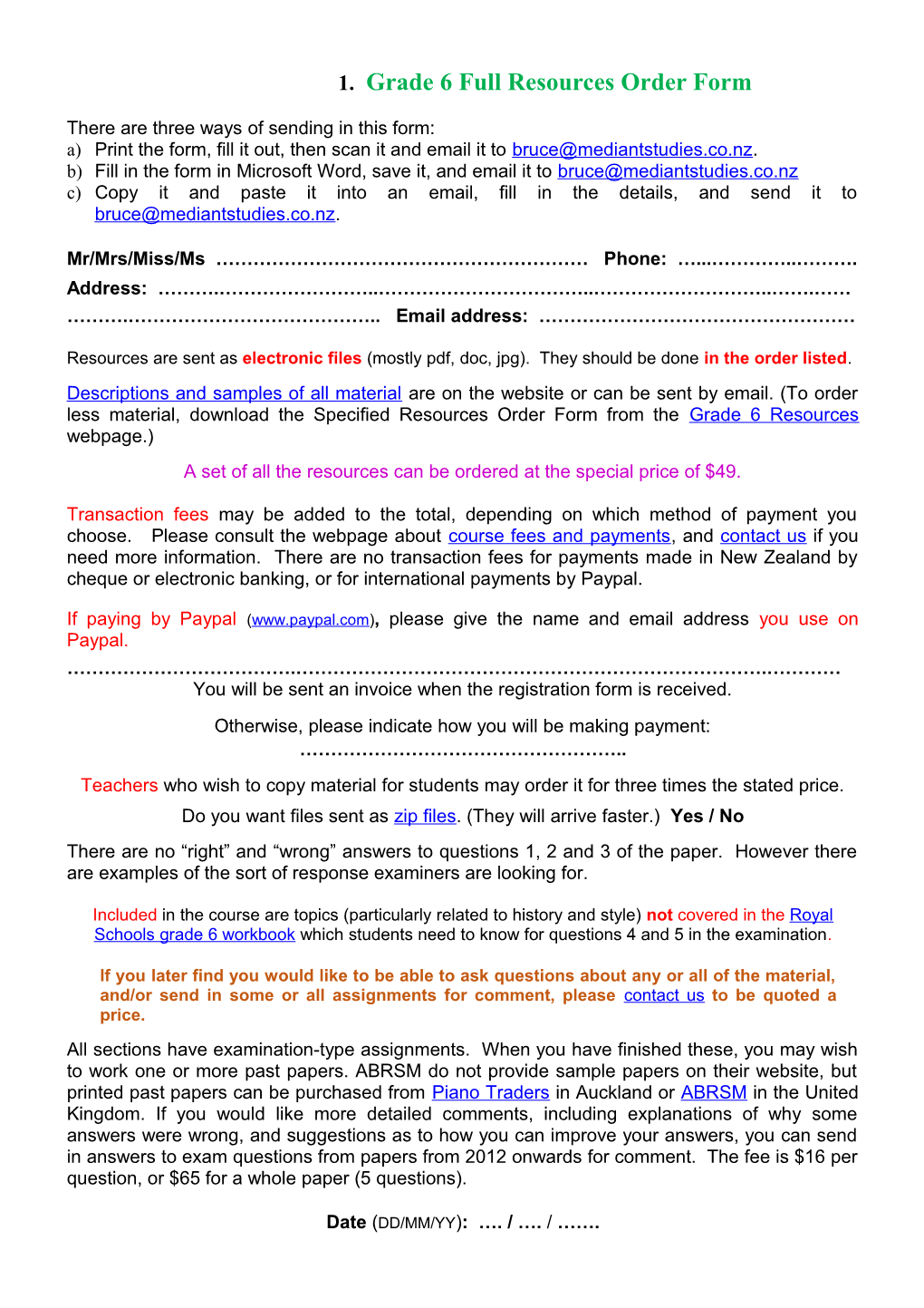 Grade 6Full Resources Order Form