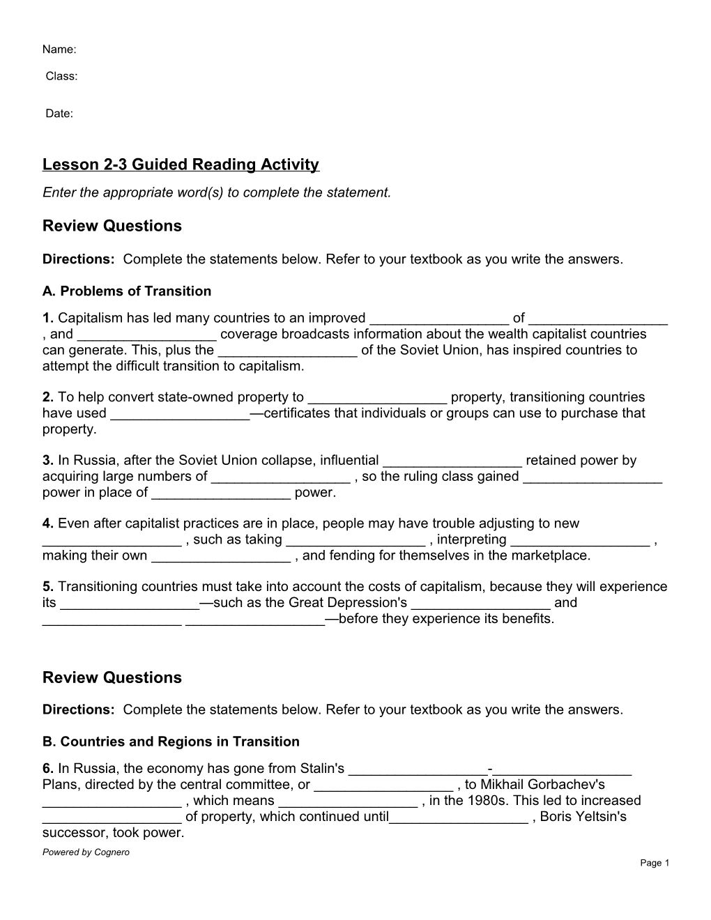 Lesson 2-3 Guided Reading Activity