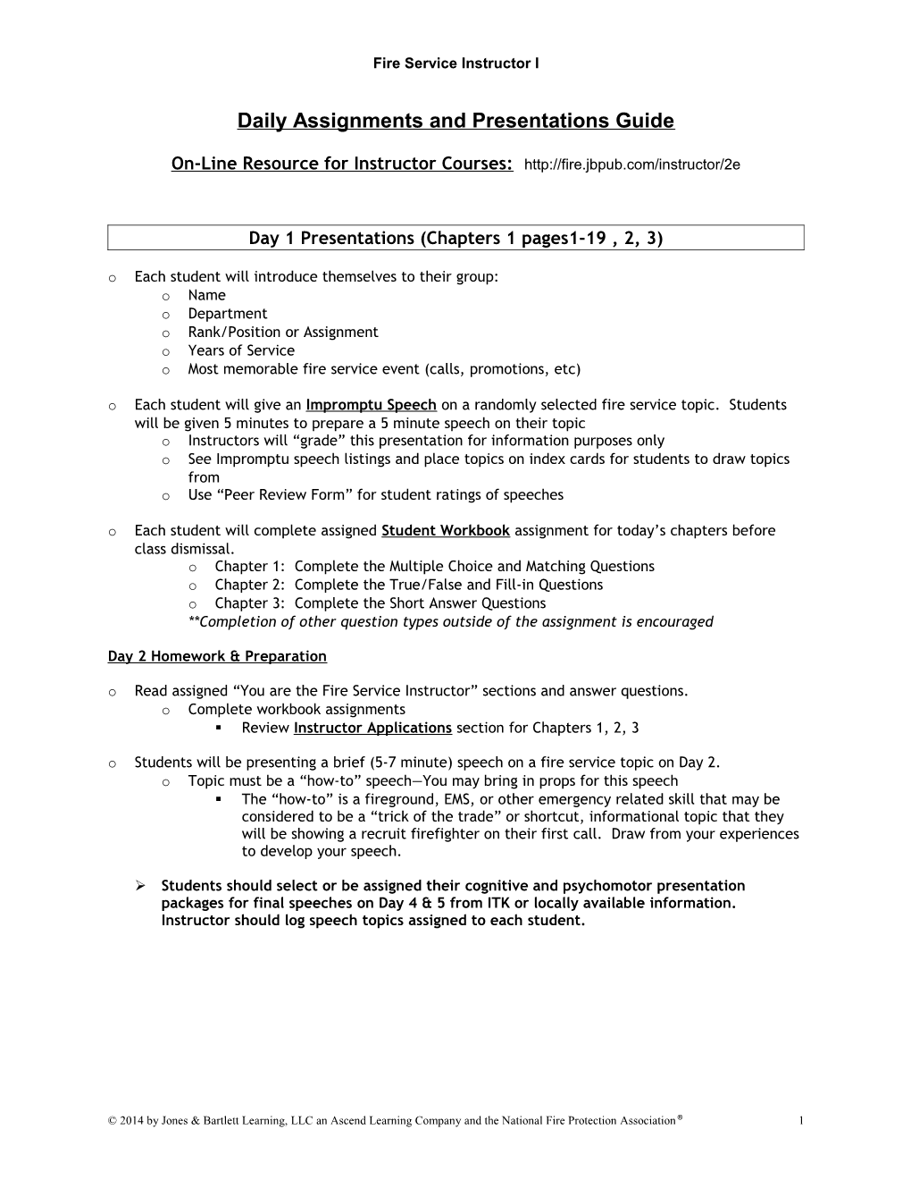 Presentation Assignments and Daily Preparation Guide