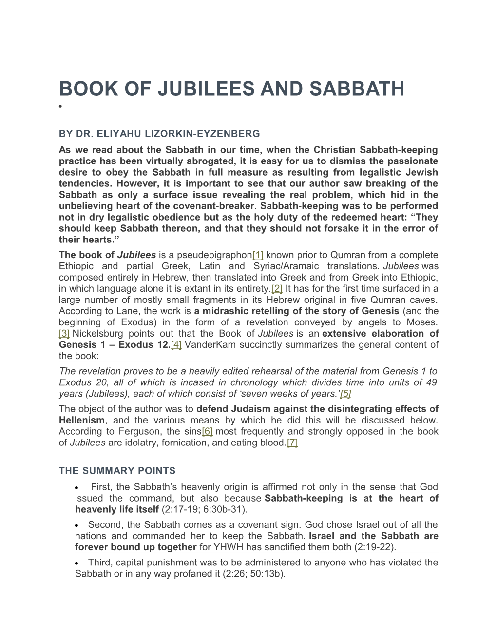 Book of Jubilees and Sabbath