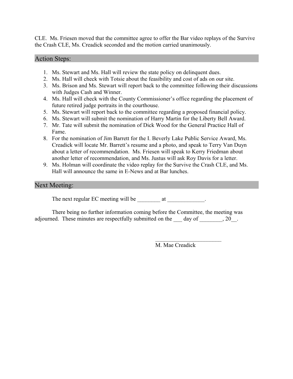 Minutes of the January 4, 2010 Executive Committee Meeting
