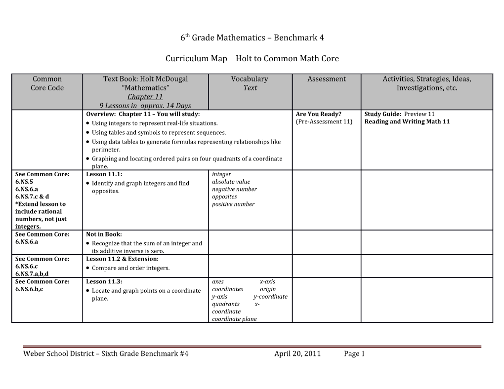 Curriculum Map Holt to Common Math Core