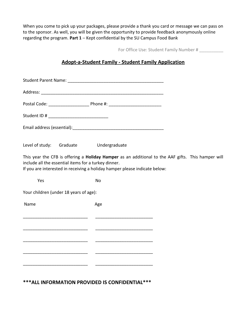 Adopt-A-Student Family - Family Application Package