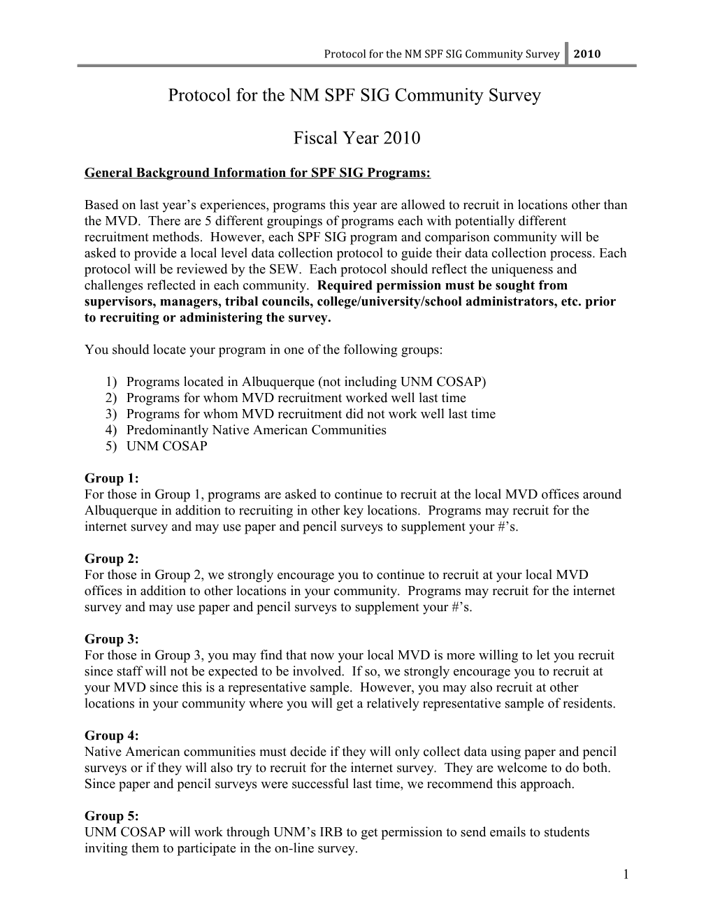 Protocol for the NM SPF SIG Community Survey