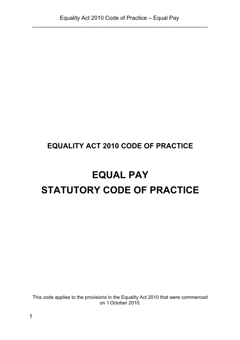 Equality Act 2010 Code of Practice Equal Pay