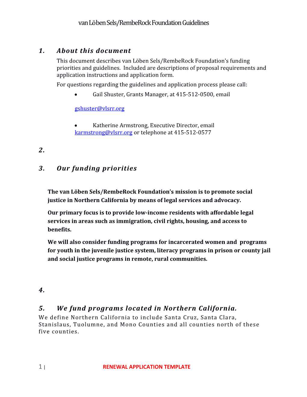 The Vanlobensels/Remberock Foundation Proposal Guidelines
