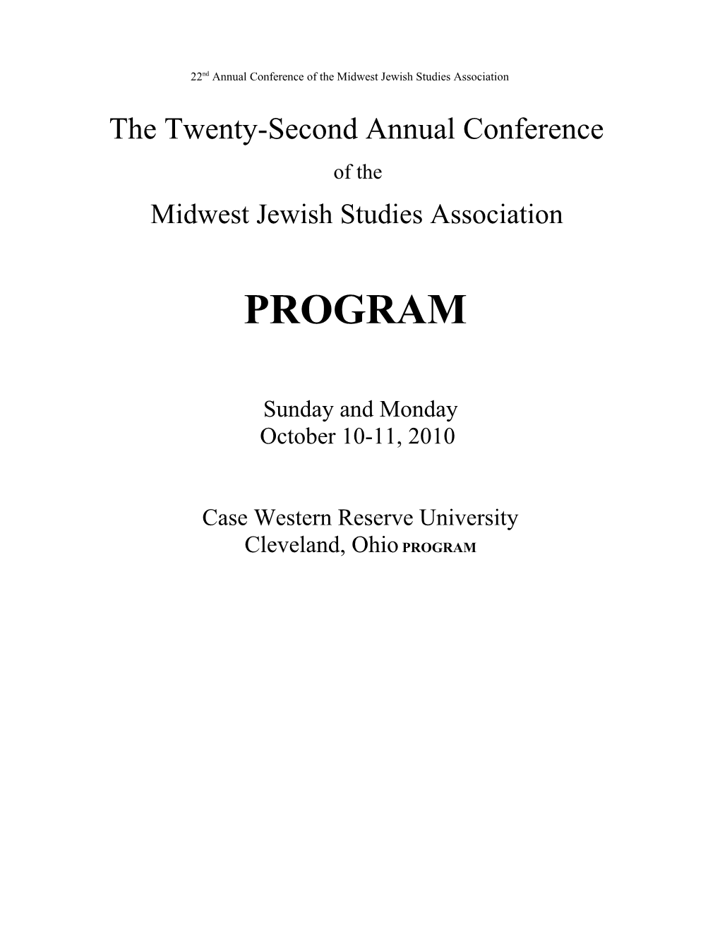 22Nd Annual Conference of the Midwest Jewish Studies Association