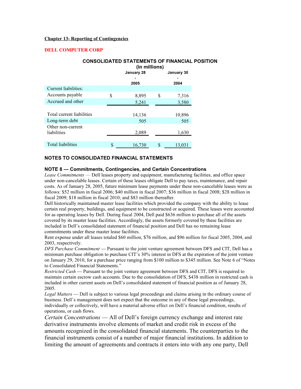 Reporting of Contingencies