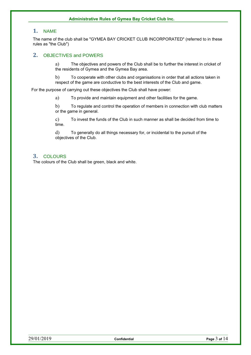 Administrative Rules of Gymea Bay Cricket Club Inc