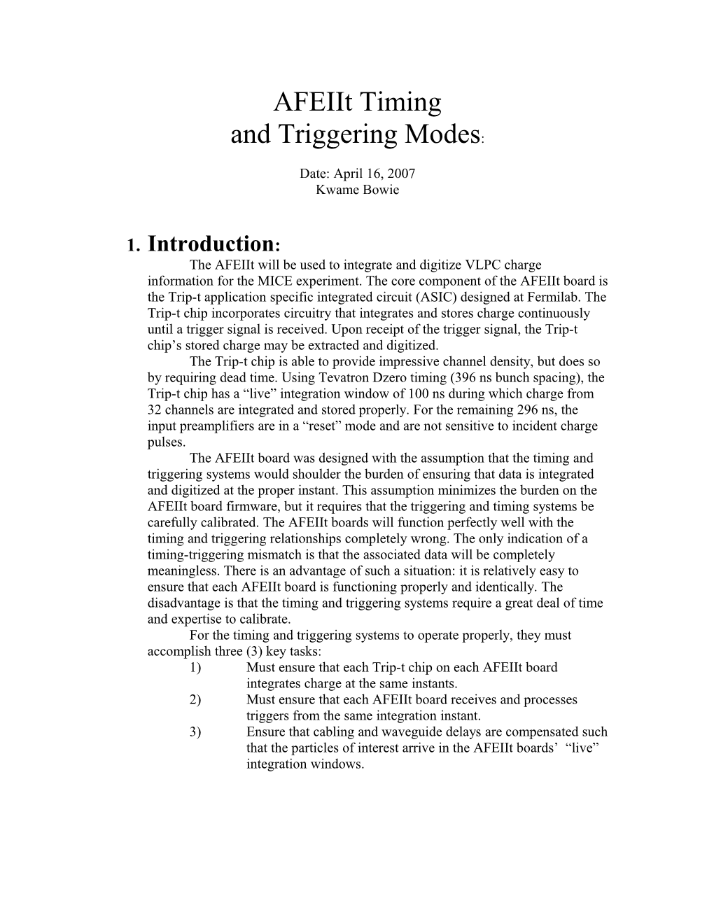 Timing and Triggering Architectures for Use with Afeiit