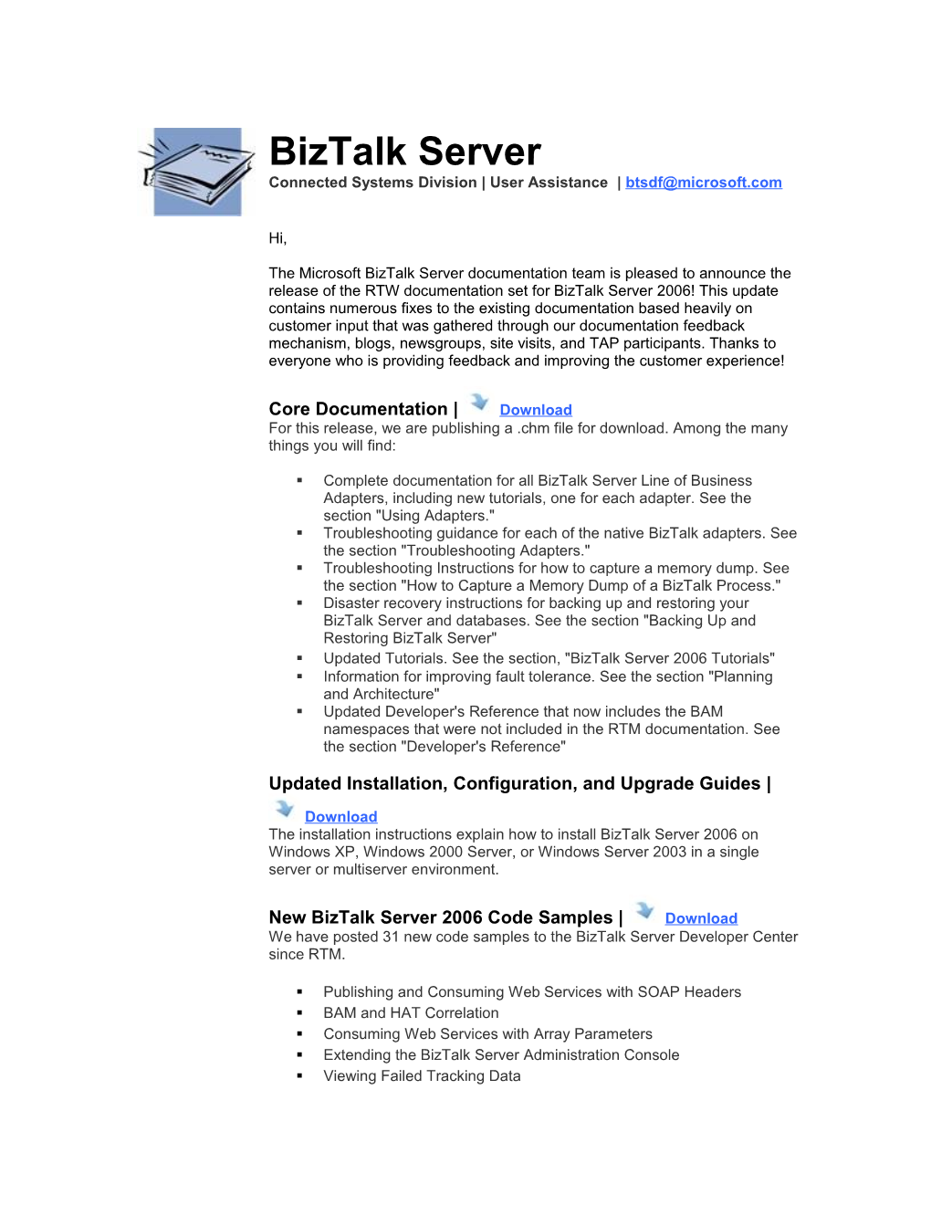 Complete Documentation for All Biztalk Server Line of Business Adapters, Including New