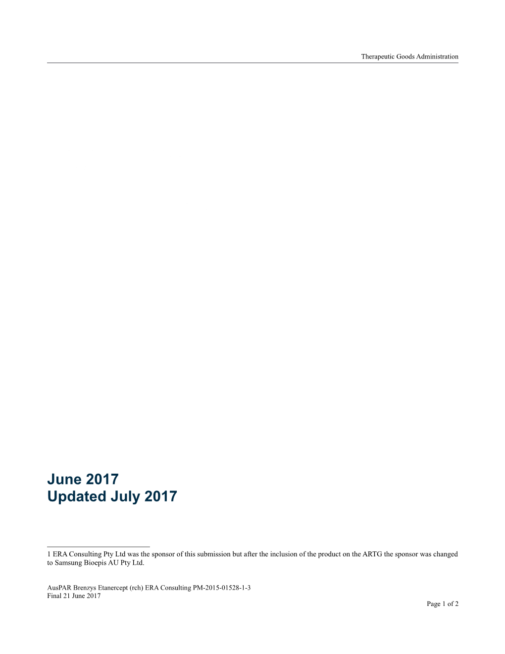 Australian Public Assessment Report for Etanercept (Rch)