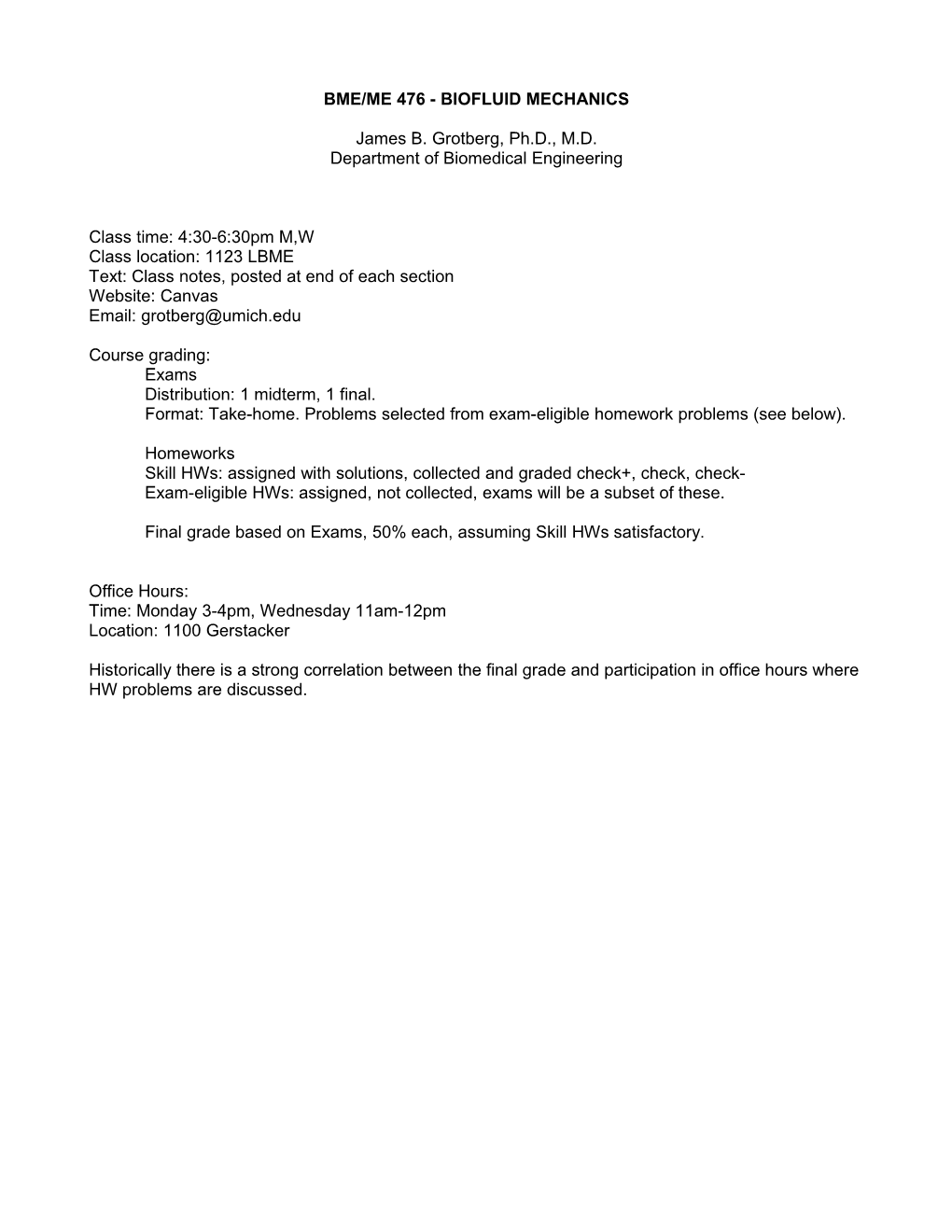 Bme 476 - Biofluid Mechanics