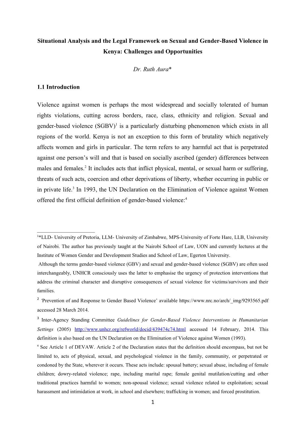 Situational Analysis and the Legal Framework on Sexual and Gender-Based Violence in Kenya