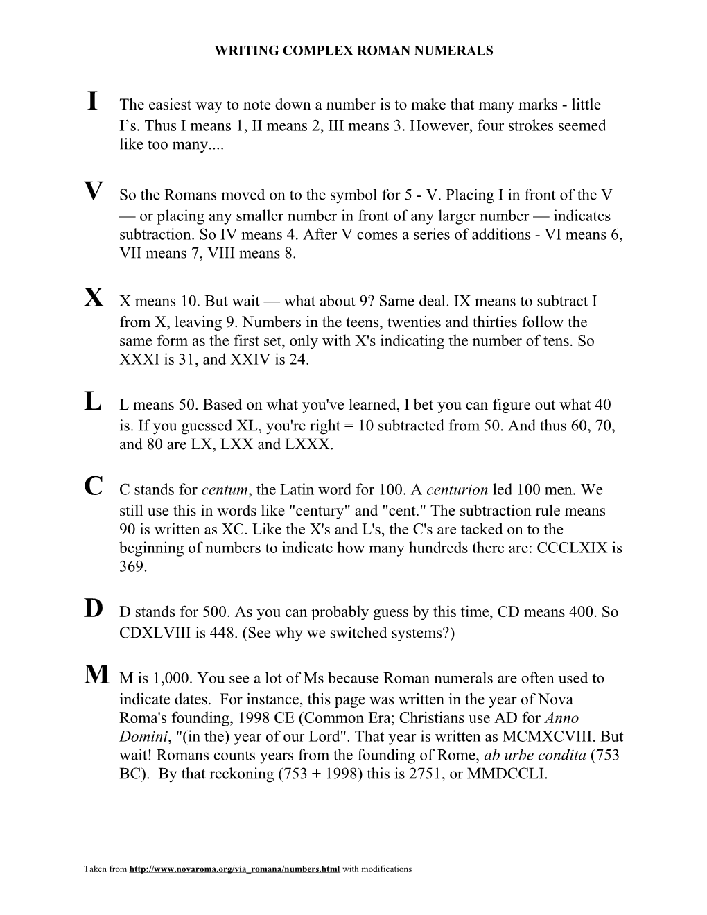 To Write Complex Roman Numerals, You Must Keep the Following Rules in Mind