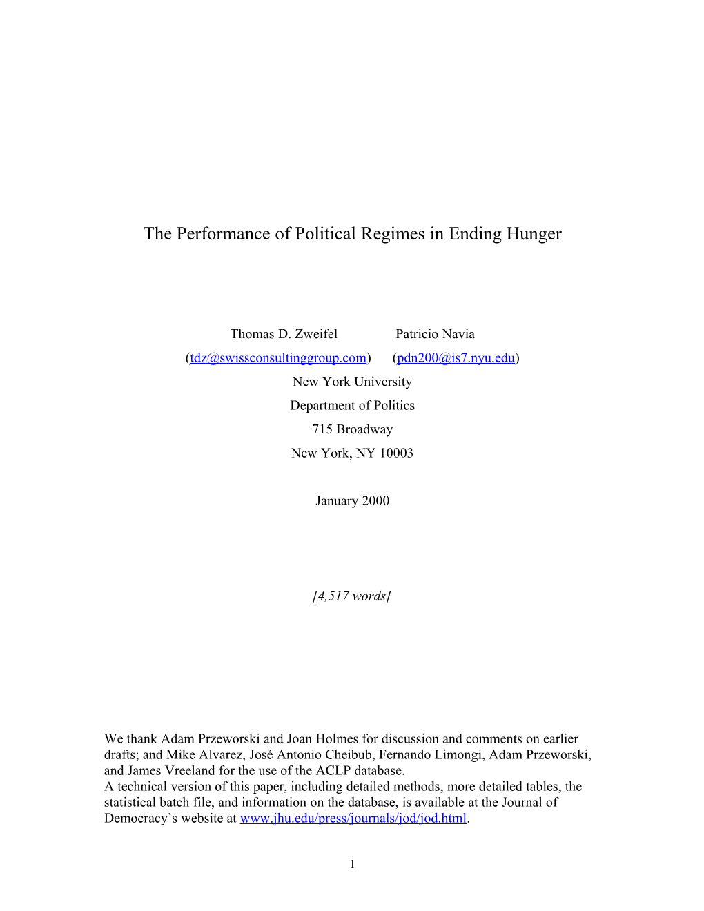 The Impact of Regimes on Ending Hunger