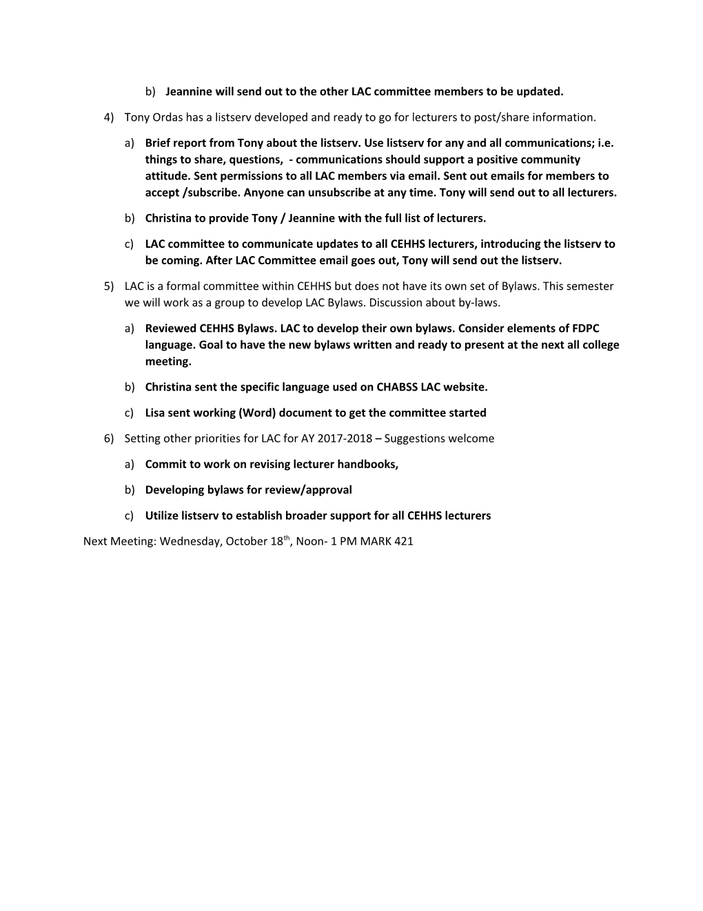 CEHHS Lecturer Advisory Council Minutes