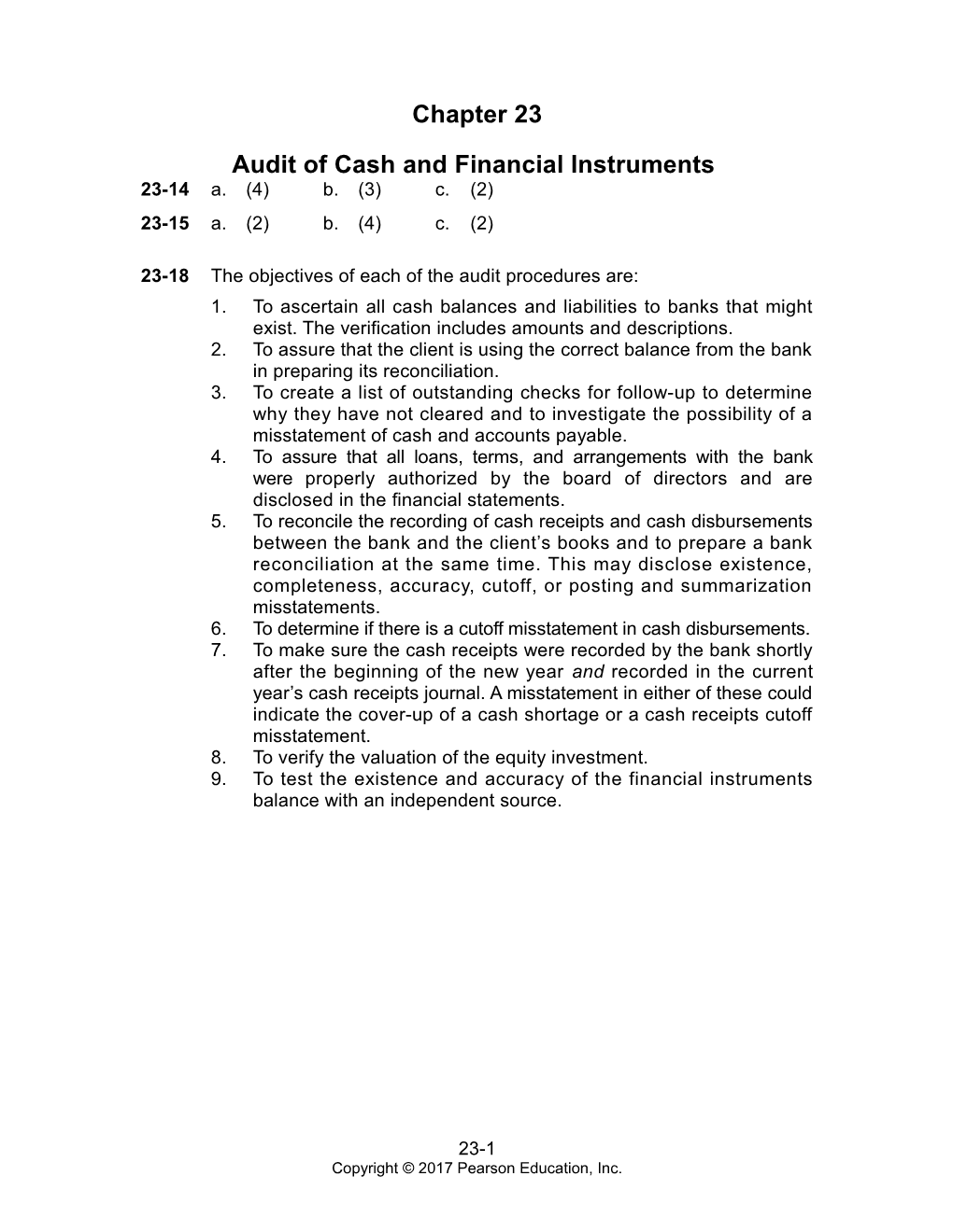 Audit of Cash and Financial Instruments