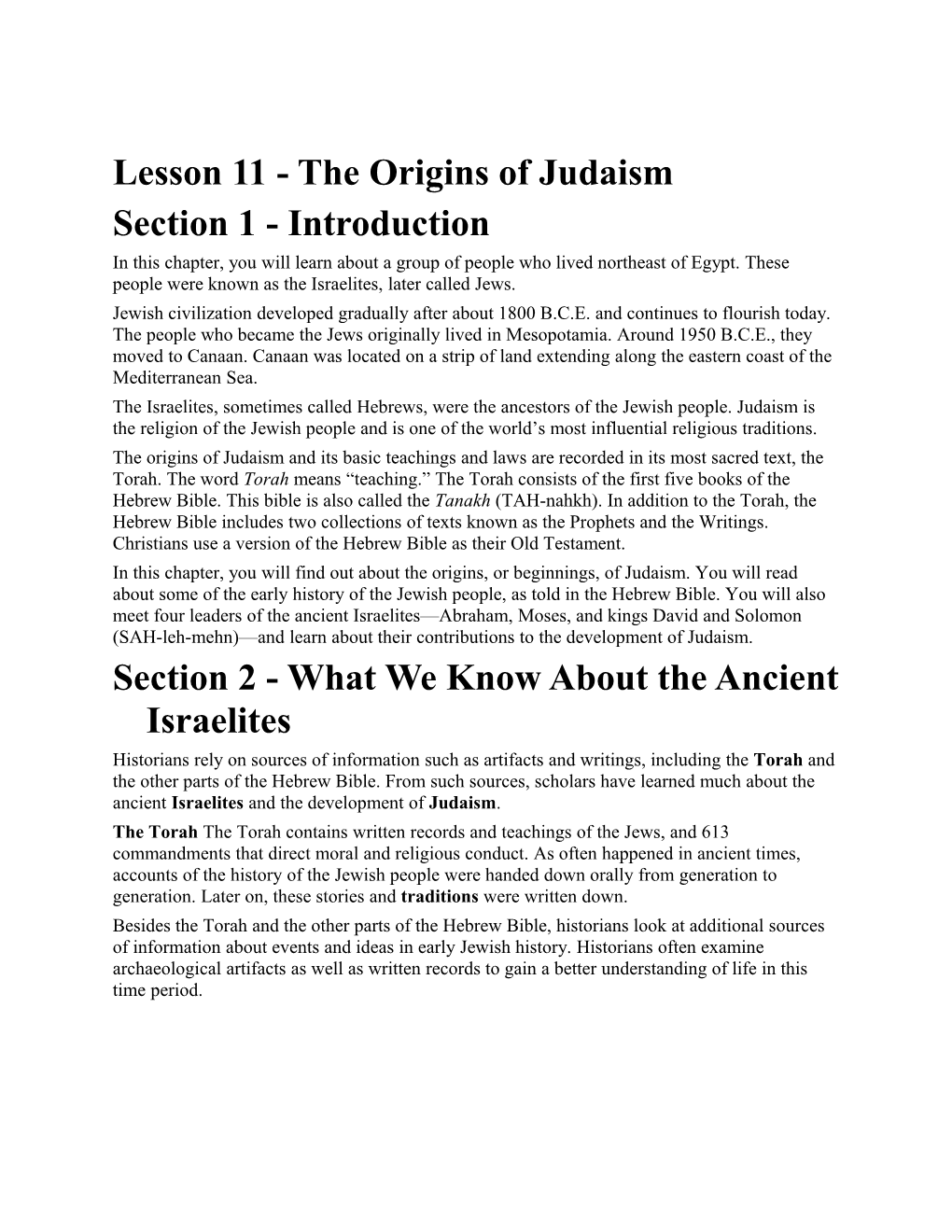 Lesson 11 - the Origins of Judaism