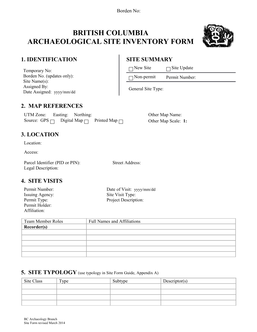 5. SITE TYPOLOGY (Use Typology in Site Form Guide, Appendix A)