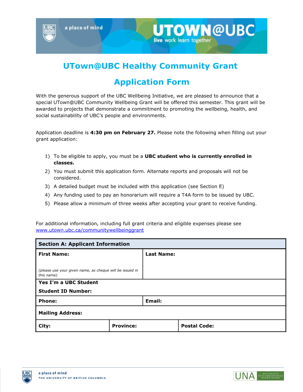 Utown UBC Healthy Community Grant