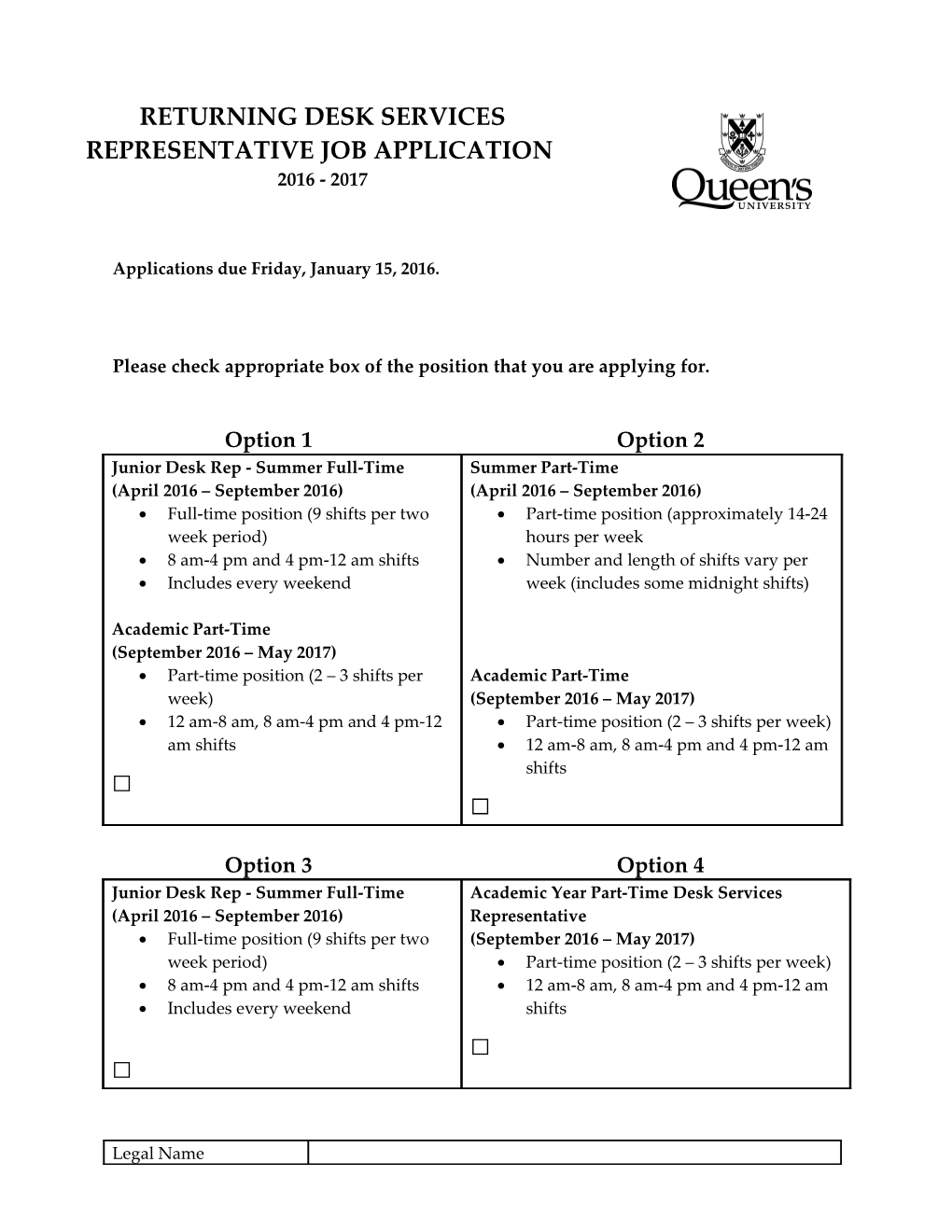 Please Check Appropriate Box of the Position That You Are Applying For