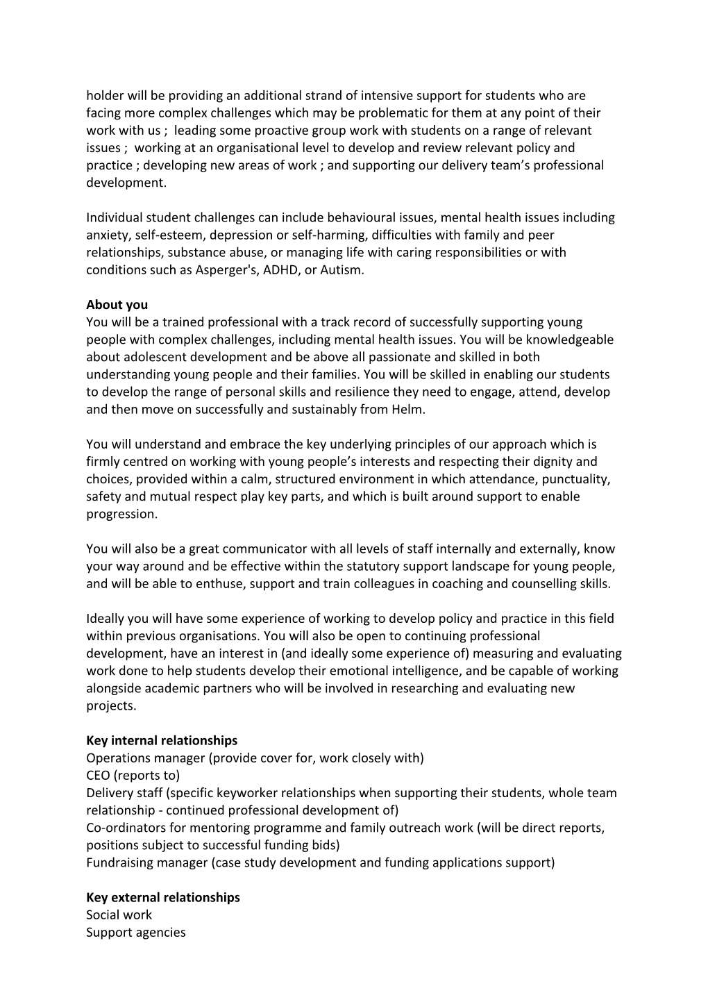 Manager (Student Wellbeing and Personal Development)