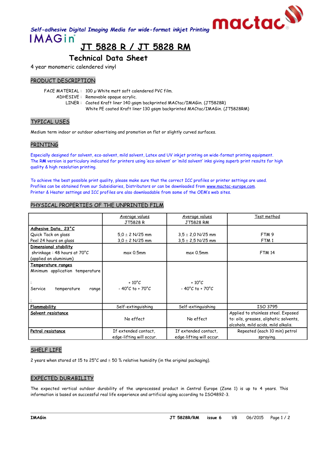 JT 5828 R / JT 5828 RM Technical Data Sheet