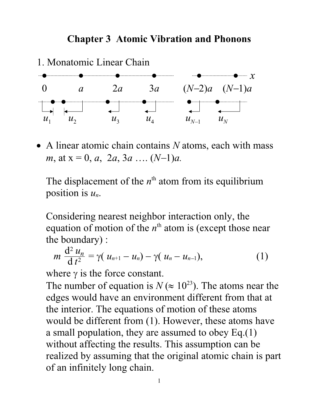 Chapter 3 Atomic Vibration and Phonons