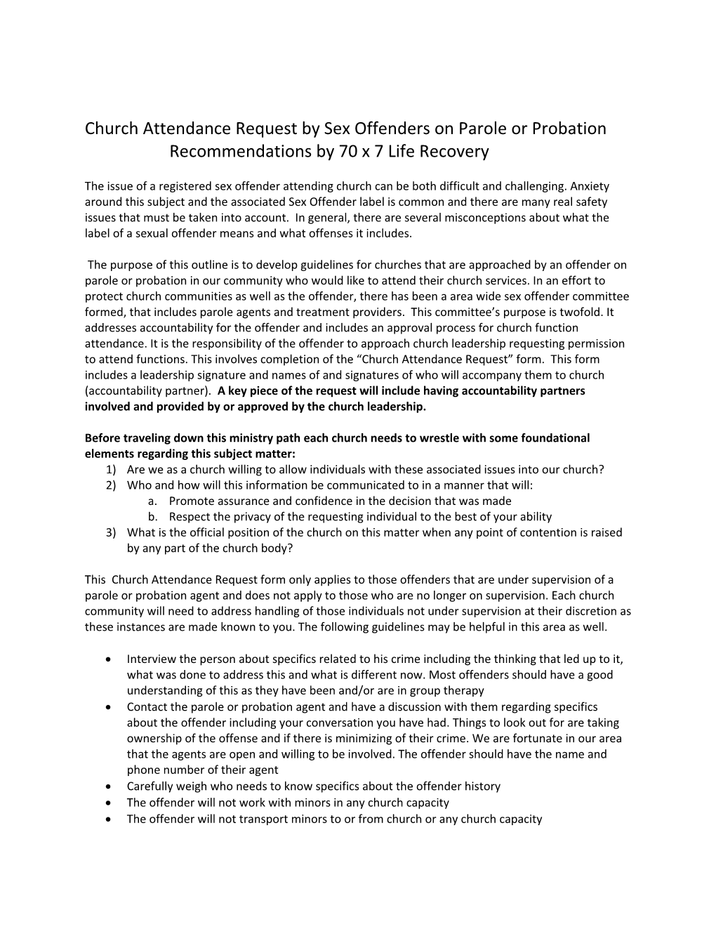 Church Attendance Request by Sex Offenders on Parole Or Probation