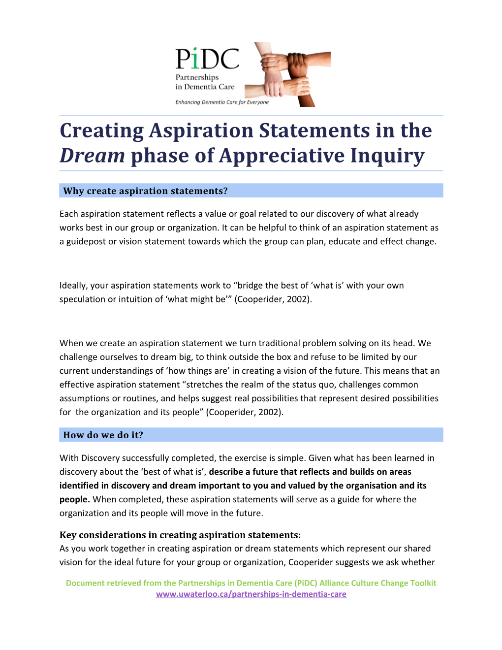 Creating Aspiration Statements in the Dream Phase of Appreciative Inquiry