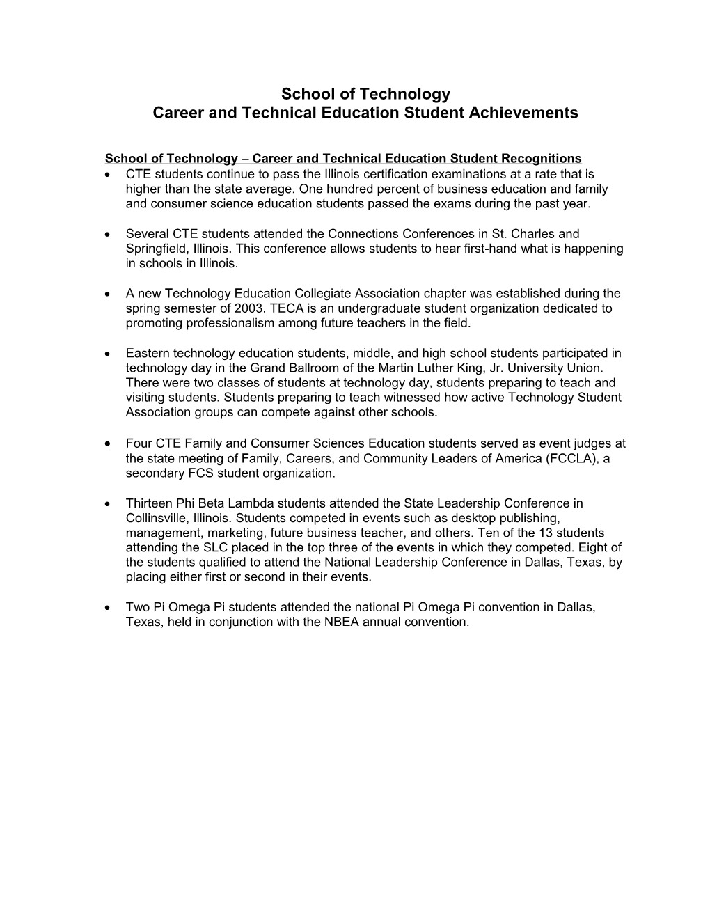 School of Technology Student Achievements