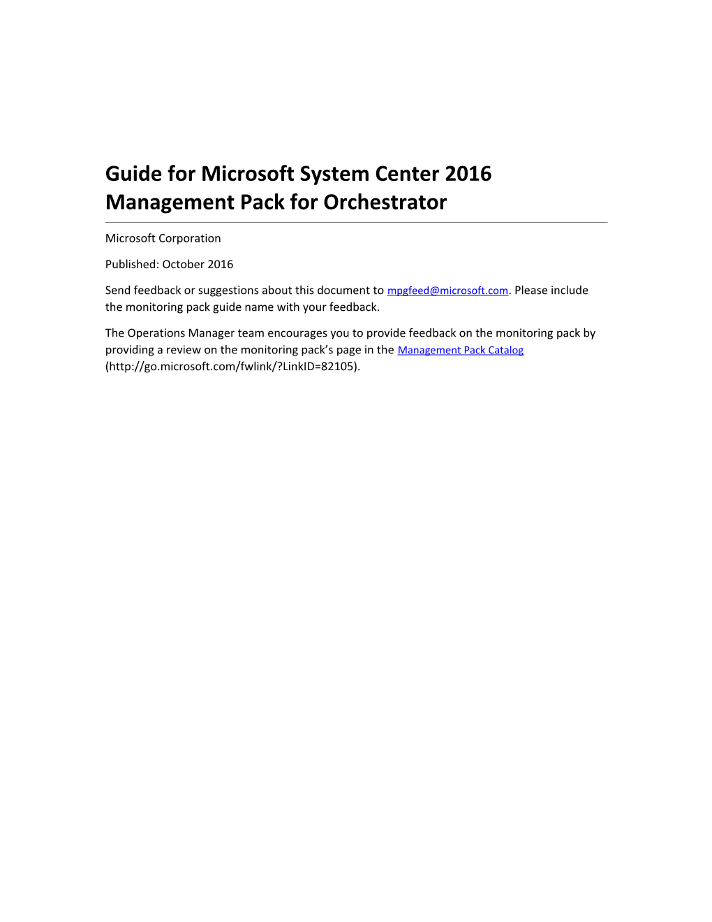 Guide for Microsoft System Center 2016 Management Pack Fororchestrator