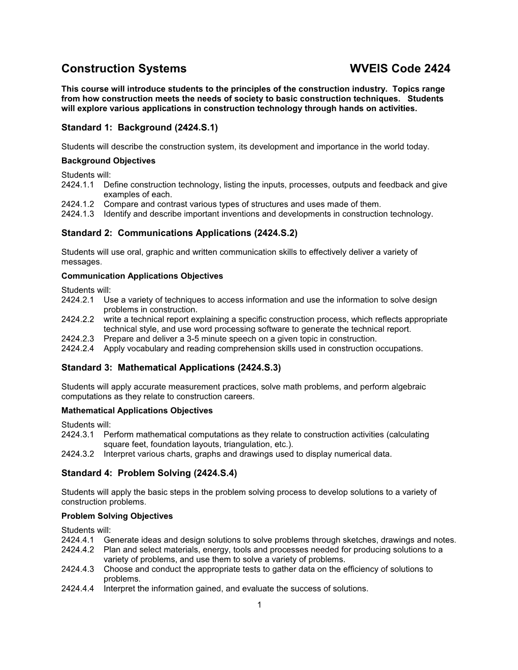 Construction Systems WVEIS Code 2424