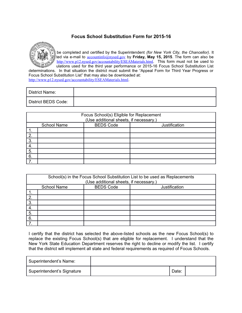Instructions for Completing the Focus School Substitution Form