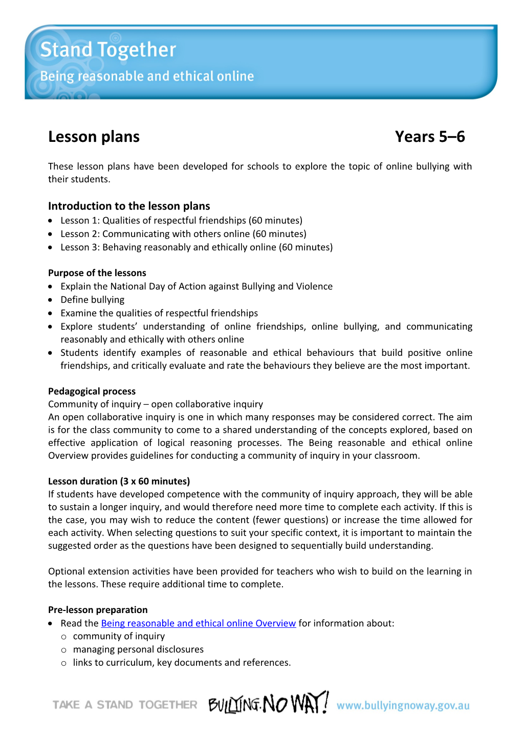 Lesson Plans Years 5 6