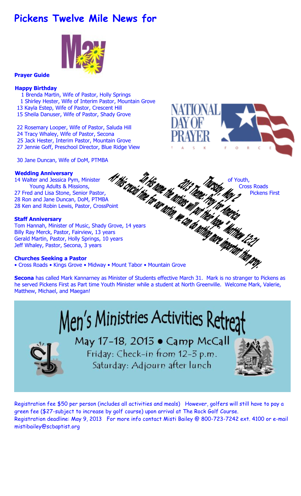 Pickens Twelve Mile News for May, 2013