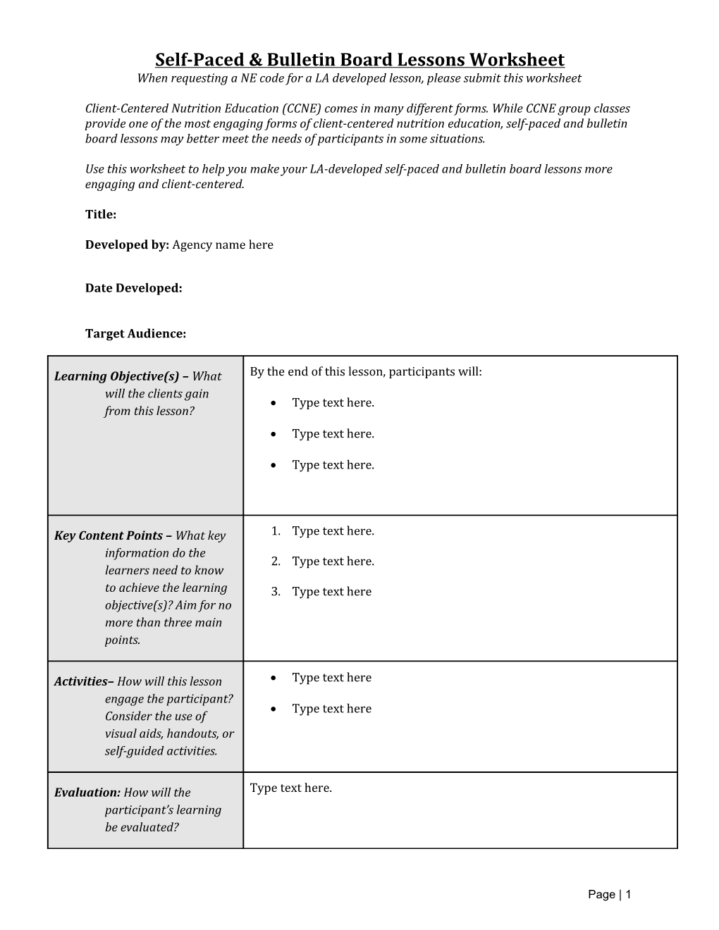 Self-Paced Bulletin Board Lessonsworksheet