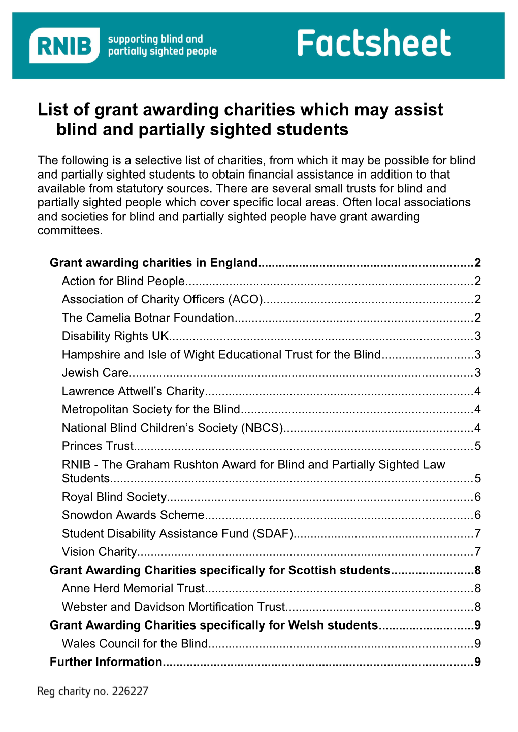 Grants for Blind and Partially Sighted Students