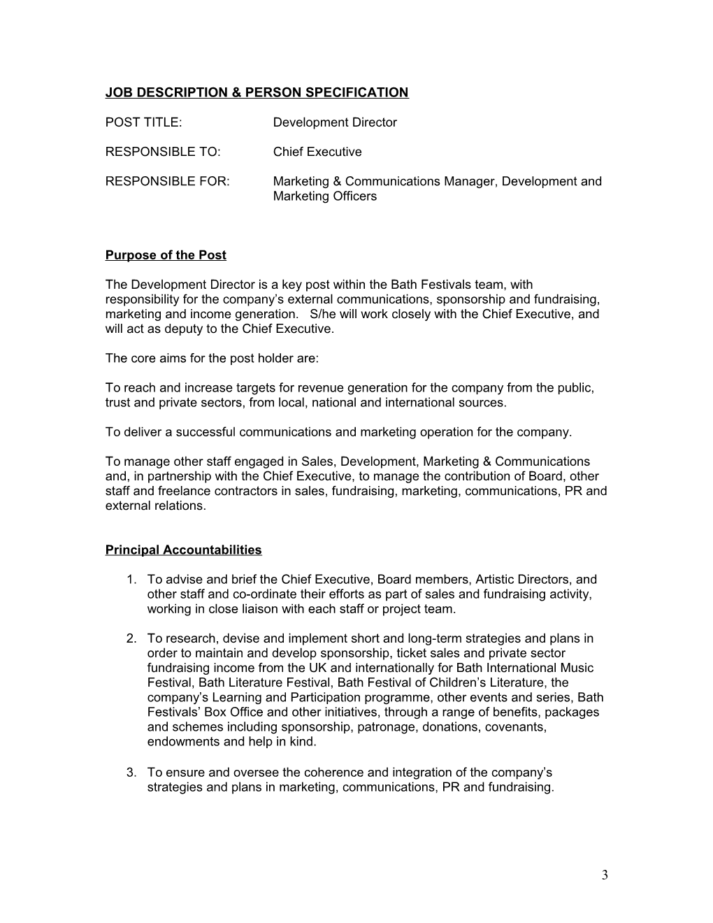 Bath Festivals Application Pack for the Role of Festivals Officer