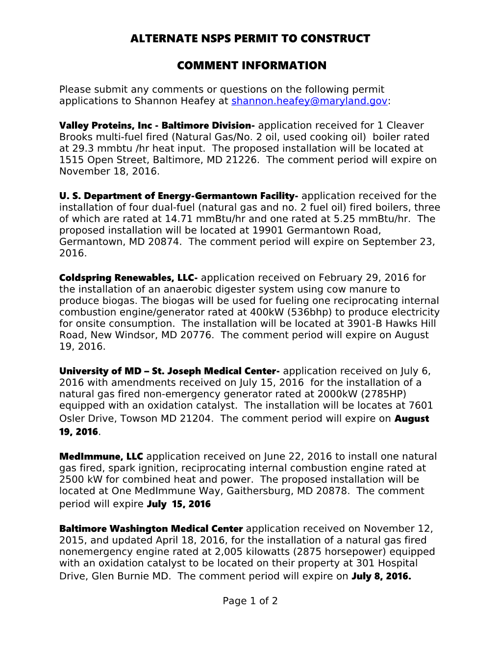 Alternate NSPS PERMIT to CONSTRUCT