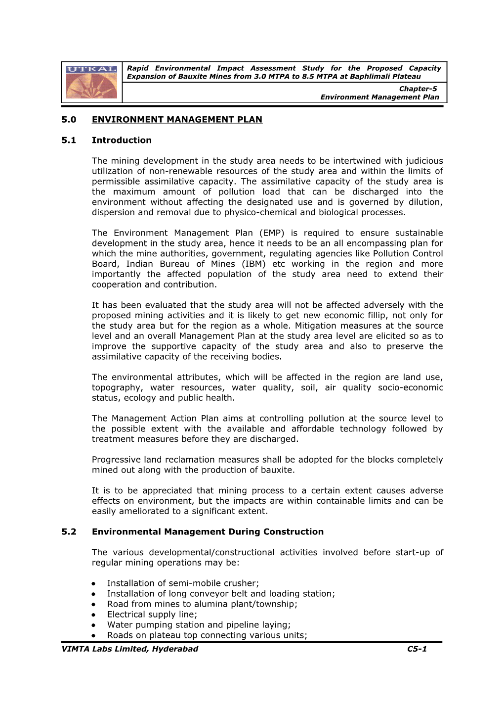 5.0Environment Management Plan