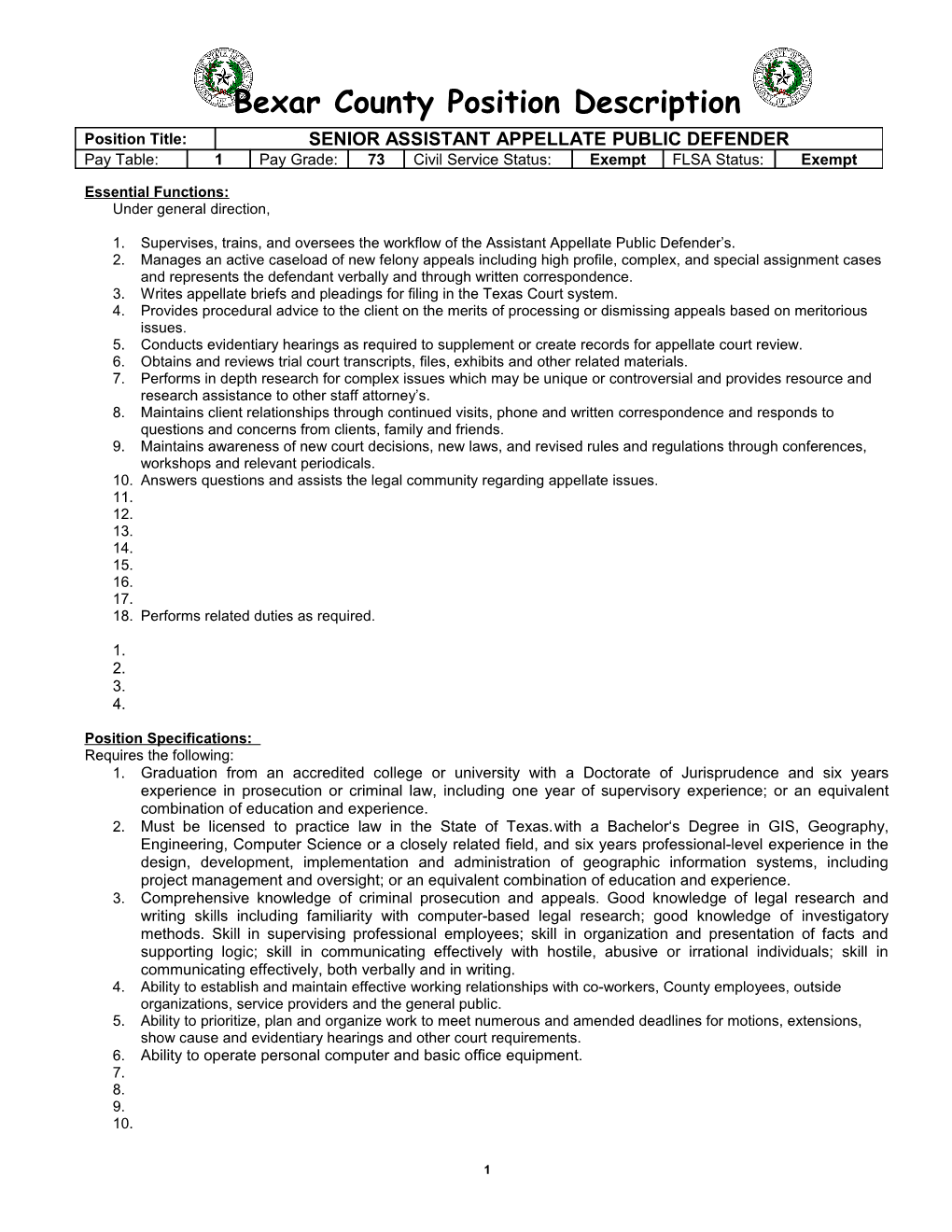 Bexar County Position Description