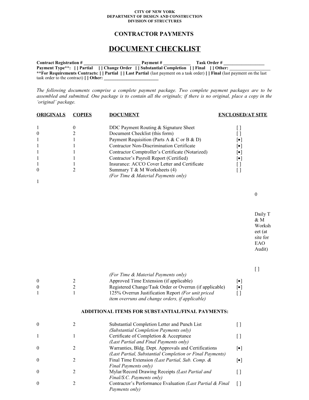 Document Checklist Division of Structures (2 Pages)