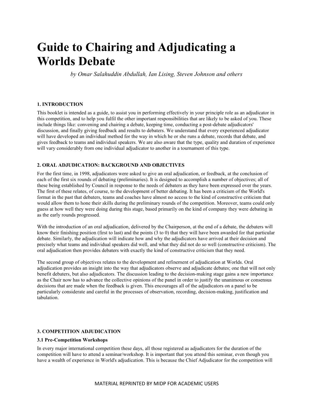 Guide to Chairing and Adjudicating a Worlds Debate