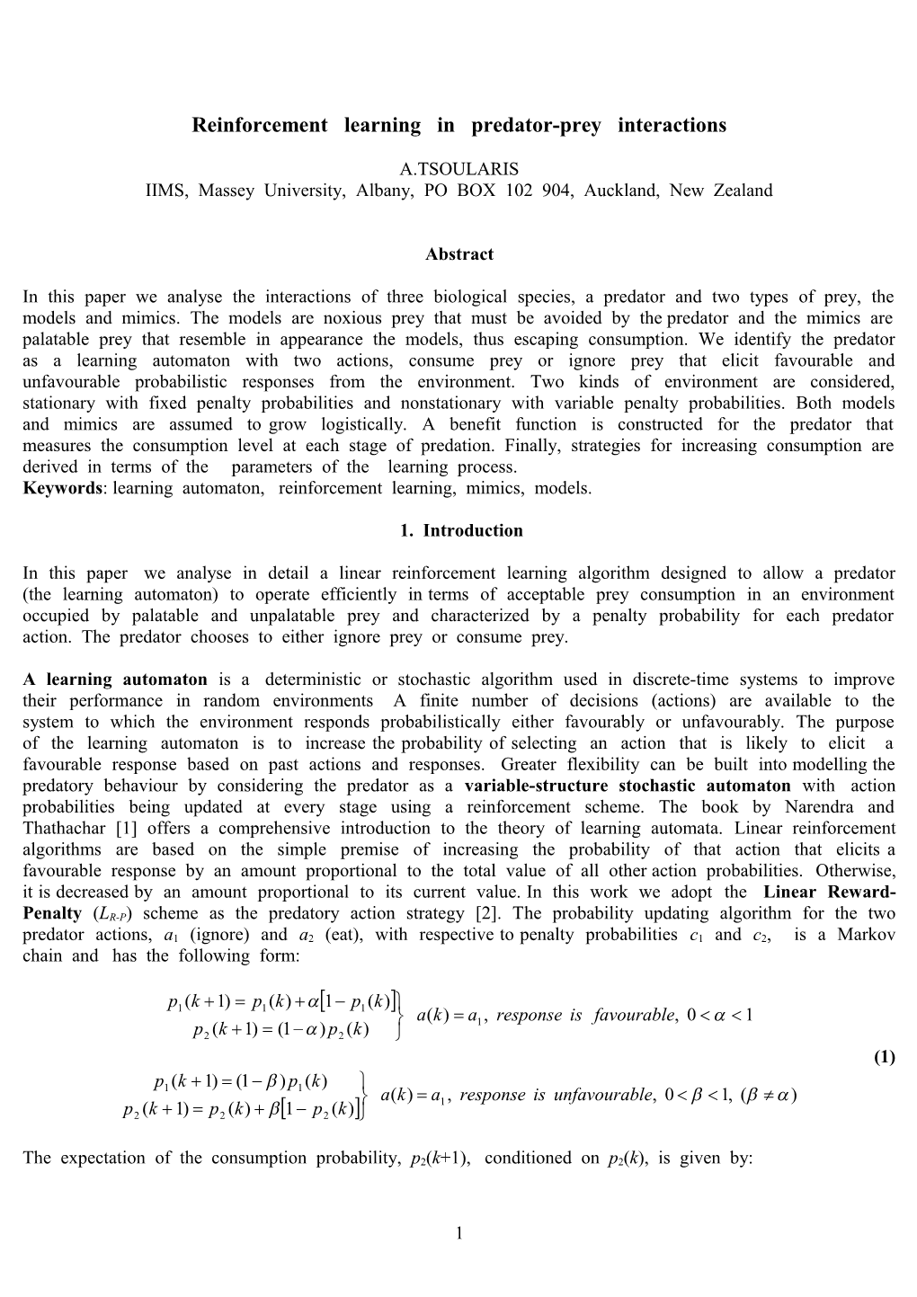 Reinforcement Learning in Predator-Prey Interactions