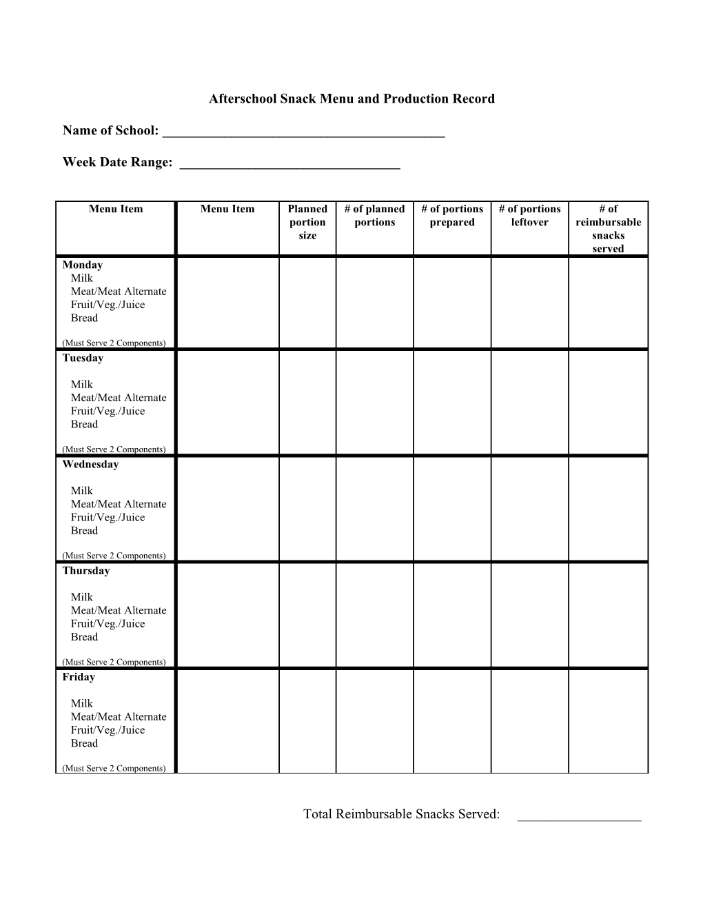 Menu and Production Plan