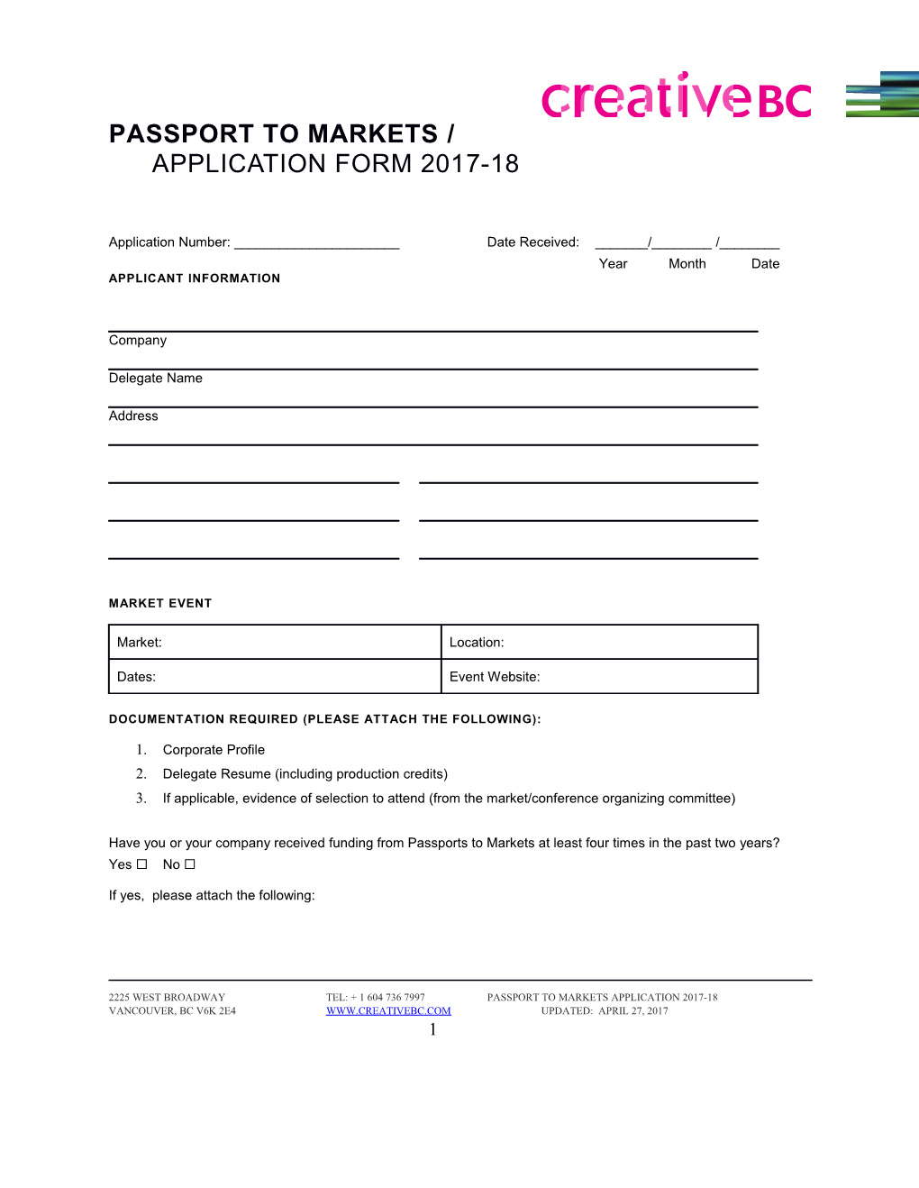 Passport to Markets /Application Form 2017-18
