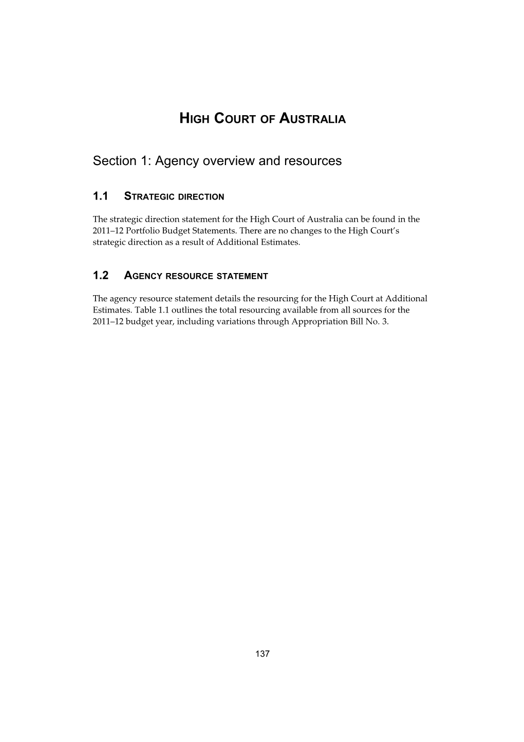 Portfolio Additional Estimates Statements 2011-12 - High Court