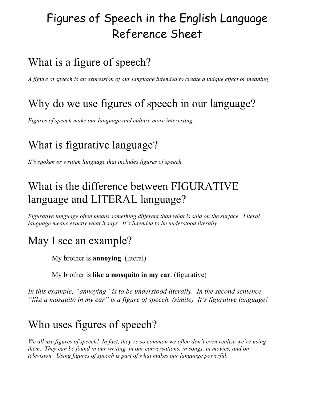 Figures of Speech in the English Language